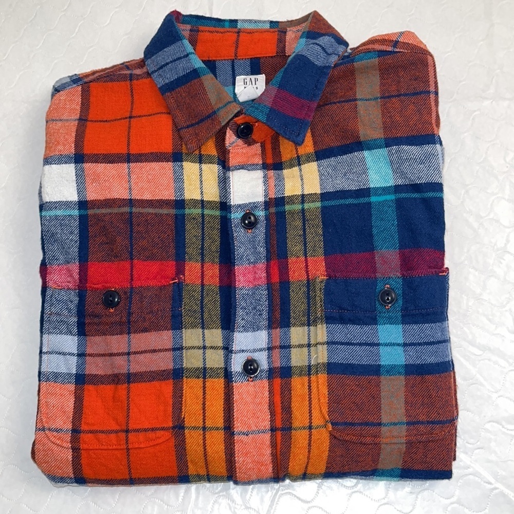 Gap multicolor rainbow plaid flannel long sleeve button down shirt XXL = 14-16